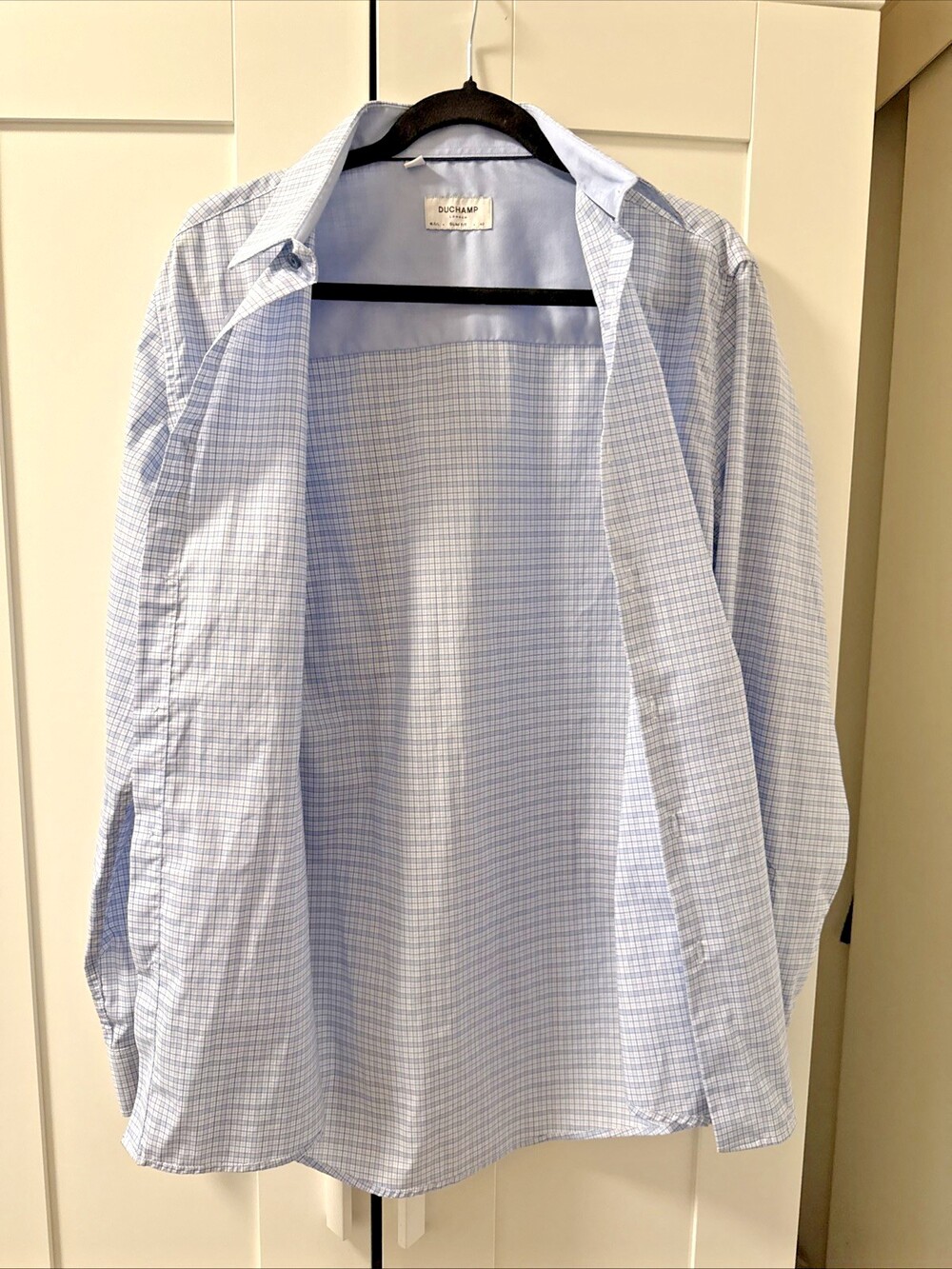 Duchamp London Men's Dress Shirt Blue Check Long Sleeve Designer Luxury